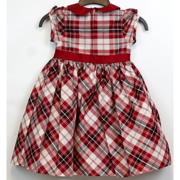 2012 Gymboree Holiday Memories Red White Plaid Dress sz 5T Shiny Lined Bow Cute - Picture 4 of 9